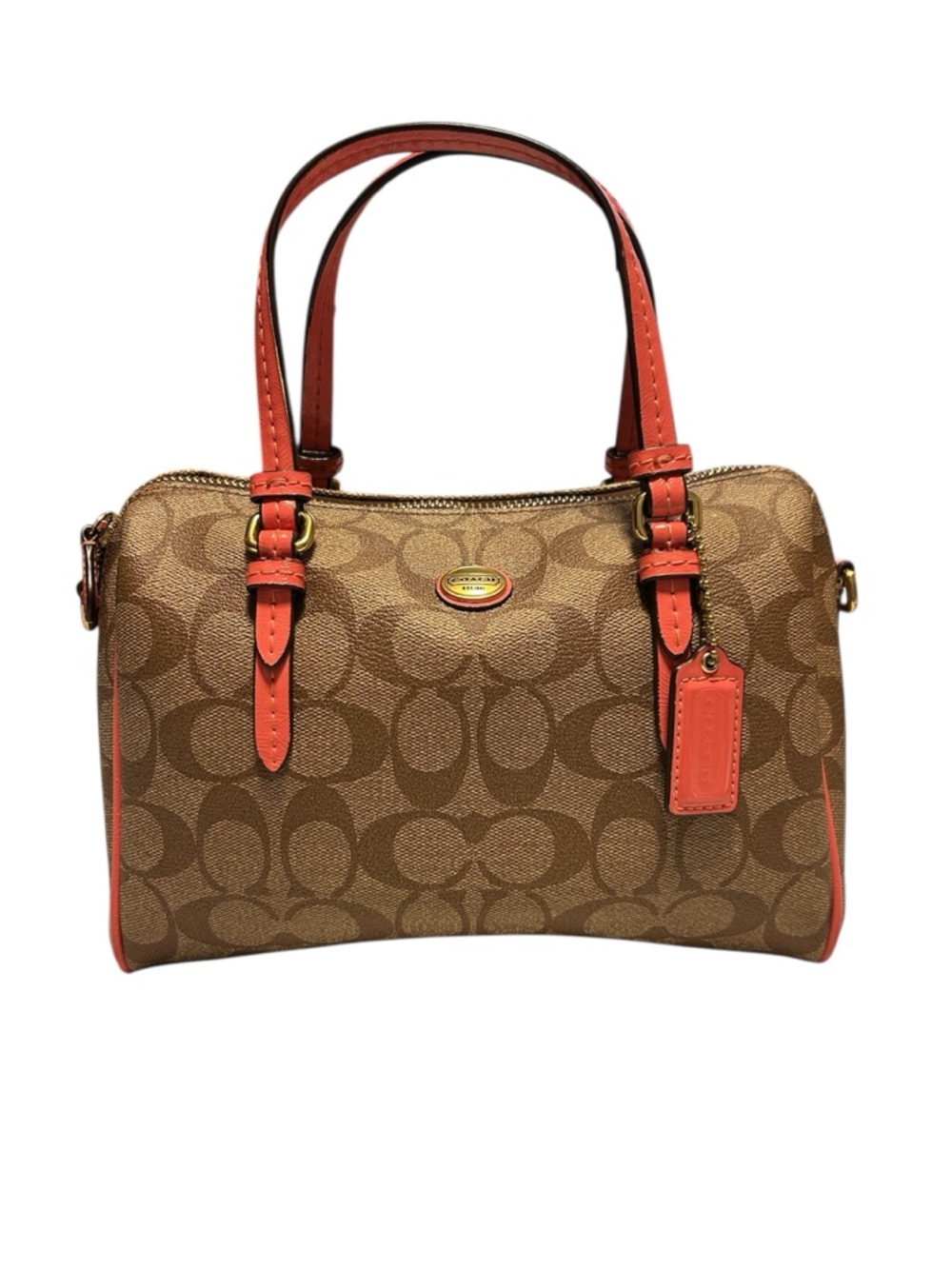 Coach Brown Signature Satchel with Pink Trim